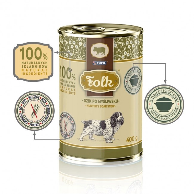 FOLK Wild boar hunter-style mono - wet dog food - 400g