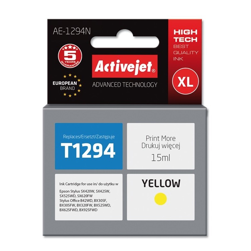 Activejet AE-1294N Ink (replacement for Epson T1294 Supreme 15 ml yellow)