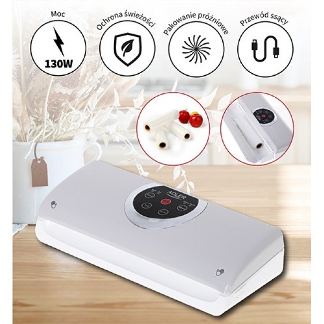 Adler AD 4503 vacuum sealer 800 mbar Grey, White Adler AD 4503 vacuum sealer 800 mbar Grey, White