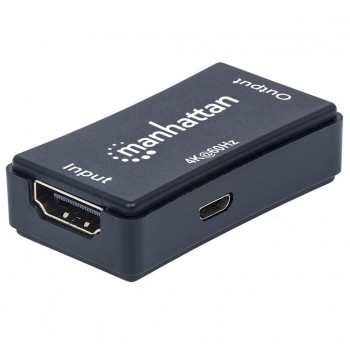 Manhattan HDMI Repeater, 4K@60Hz, Active, Boosts HDMI Signal up to 40m, Black, Three Year Warranty, Blister