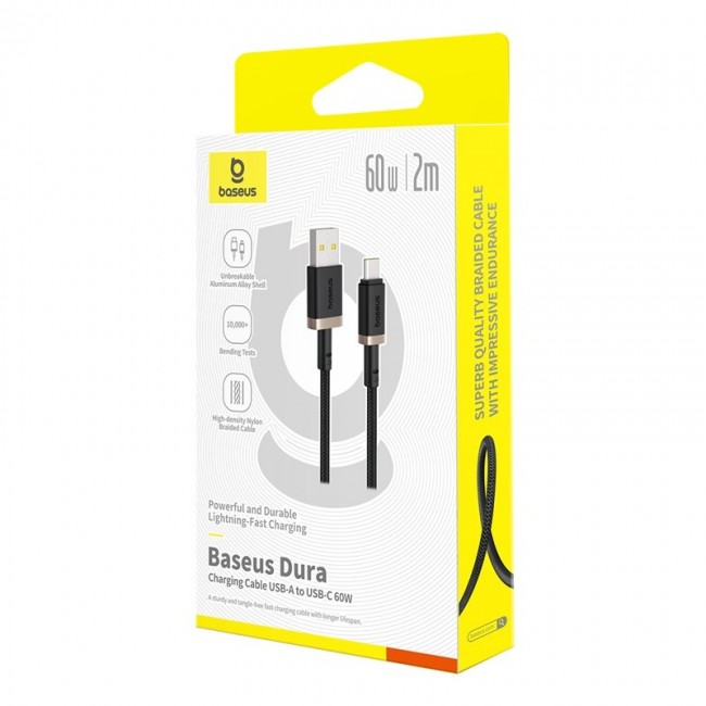 Baseus Dura USB Type A to Type C 60 W fast charging cable 2 m Black, Gold Baseus Dura USB Type A to Type C 60 W fast charging cable 2 m Black, Gold