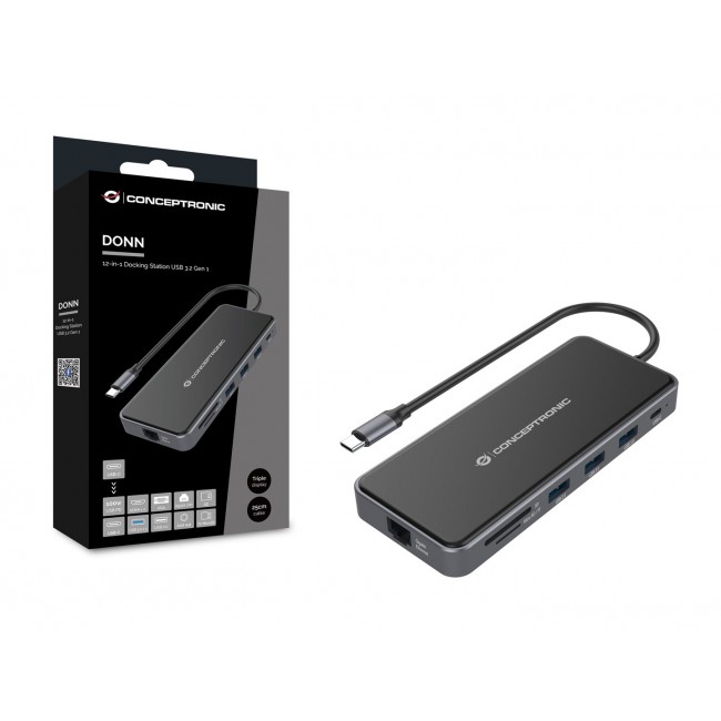 Conceptronic DONN15G laptop dock/port replicator Wired USB 3.2 Gen 1 (3.1 Gen 1) Type-C Grey Conceptronic DONN15G laptop dock/port replicator Wired USB 3.2 Gen 1 (3.1 Gen 1) Type-C Grey