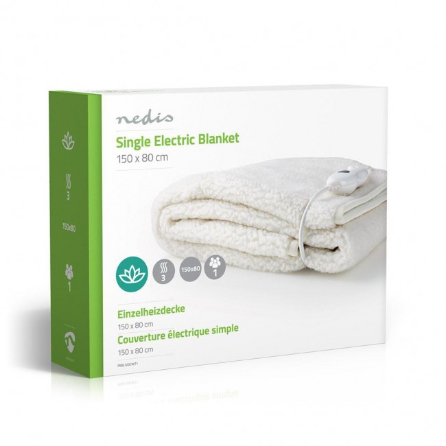 Nedis 1 Person, 150 x 80 cm, 3 Heat Settings, Washable, Overheating protection, Polyester / Synthetic, White