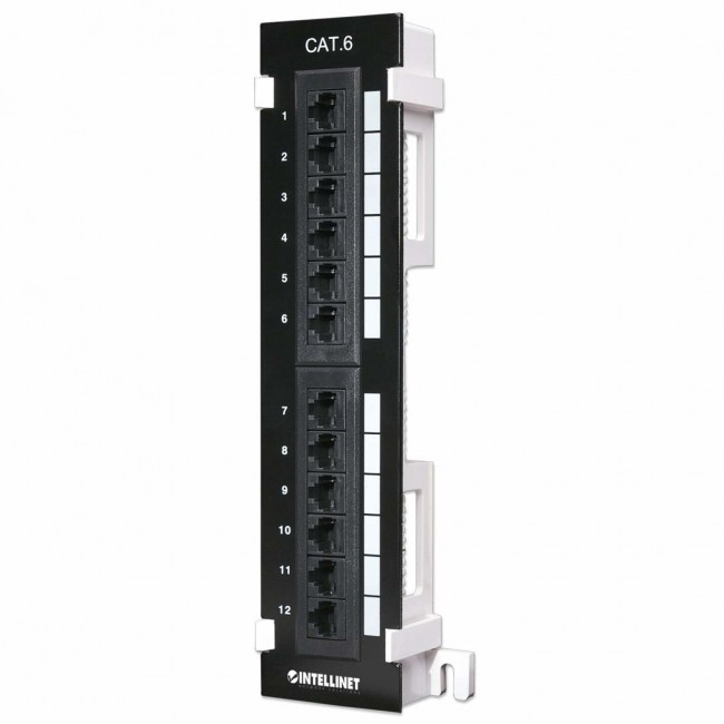 Intellinet Patch Panel, Cat6, Wall-mount, UTP, 12 Port, Black Intellinet Patch Panel, Cat6, Wall-mount, UTP, 12 Port, Black