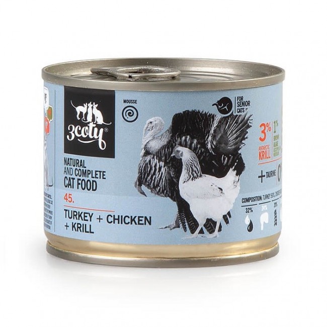 3COTY Turkey, chicken and krill Senior - wet cat food - 180g 3COTY Turkey, chicken and krill Senior - wet cat food - 180g