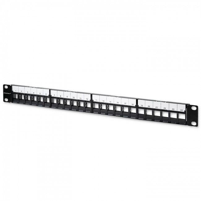 Qoltec 54516 Patch panel for 19'' rack | 24 ports | 1U | UTP | Black
