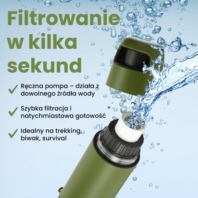 Extralink PURISOO+ BUTELKA Z SYSTEMEM FILTRUJACYM Z POMPKA 400ML FILTR UF + ACF Water filtration bottle 0.4 L Green, Olive