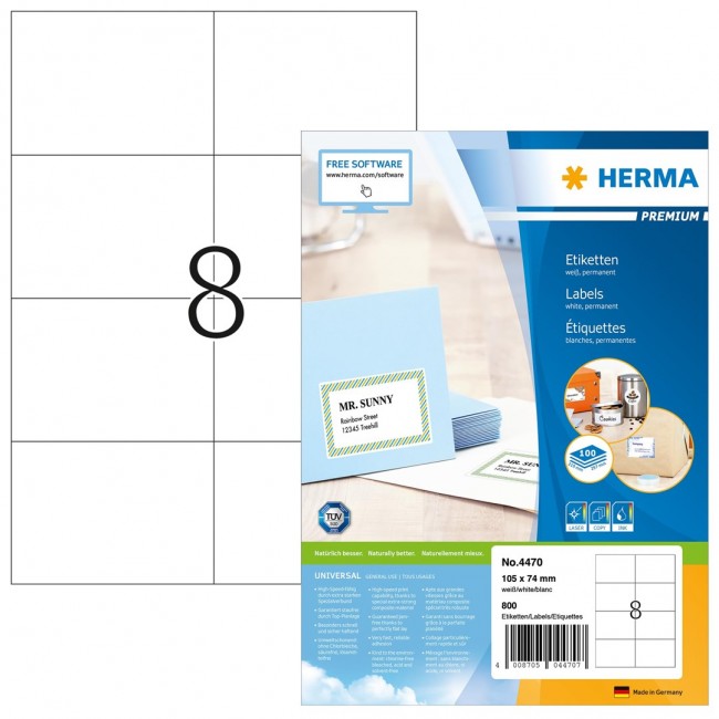 HERMA Labels Premium A4 105x74 mm white paper matt 800 pcs. HERMA Labels Premium A4 105x74 mm white paper matt 800 pcs.