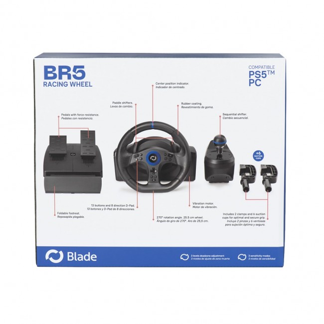 Blade BL7002 Gaming Controller Black, Blue USB Steering wheel + pedals + shifter PC, PlayStation 5 Blade BL7002 Gaming Controller Black, Blue USB Steering wheel + pedals + shifter PC, PlayStation 5
