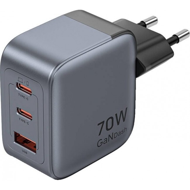 Vention 70W GaN PD Charger 1x USB-A 2x USB-C BK Vention 70W GaN PD Charger 1x USB-A 2x USB-C BK