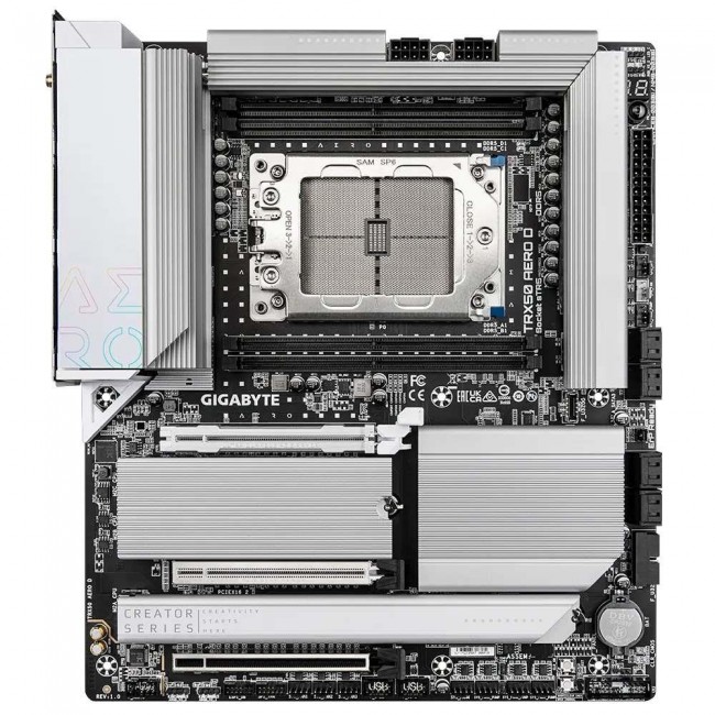 GIGABYTE TRX50 AERO D Motherboard - Supports AMD Ryzen Threadripper 9000 Series CPUs, 16+8+4 Phases Digital VRM, up to 7800MHz DDR5 (OC), 3xPCIe 5.0 + 1xPCIe 4.0 M.2, Wi-Fi 7, 10GbE LAN, USB4