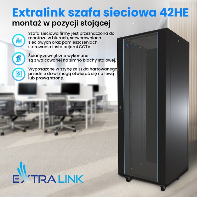 Extralink Rackmount cabinet 42U 800x800 Black standing Extralink Rackmount cabinet 42U 800x800 Black standing