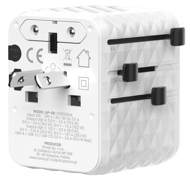 Savio AP-08 power adapter/inverter 20 W White Savio AP-08 power adapter/inverter 20 W White