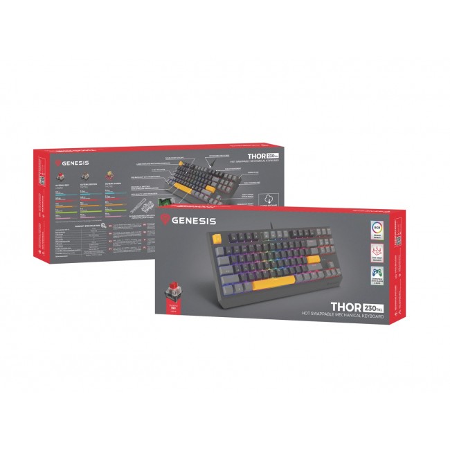 GENESIS Thor 230 TKL keyboard Gaming USB + RF Wireless + Bluetooth QWERTY Black, Grey, Orange