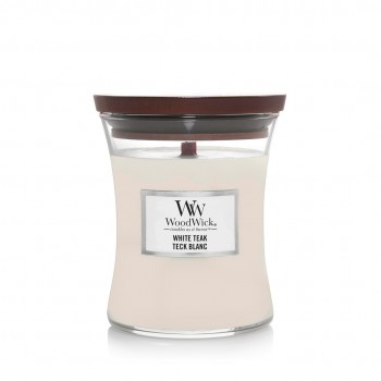 WoodWick White Teak wax candle Cylinder Cedarwood, Oak wood, Oakmoss, Sandalwood 1 pc(s)