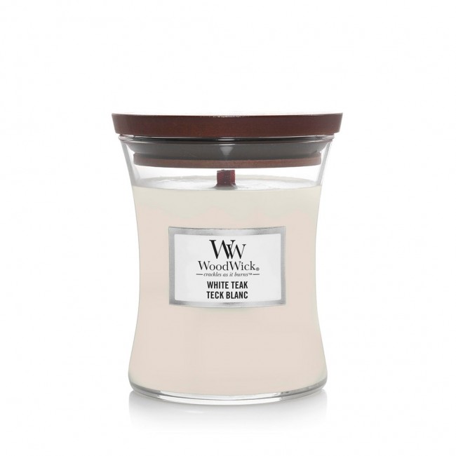 WoodWick White Teak wax candle Cylinder Cedarwood, Oak wood, Oakmoss, Sandalwood 1 pc(s) WoodWick White Teak wax candle Cylinder Cedarwood, Oak wood, Oakmoss, Sandalwood 1 pc(s)
