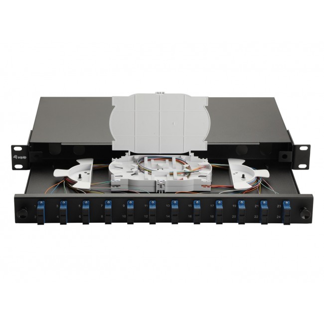 Equip 12-Port Fiber Optic Splice Box, SC Duplex, OS2, 1U, Equipped, Black