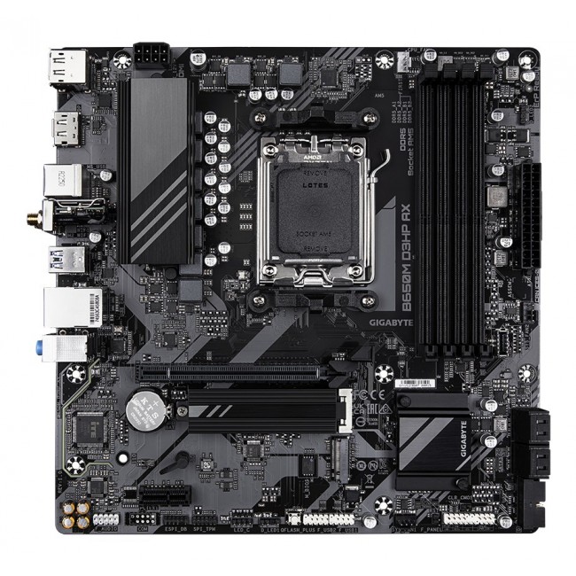 GIGABYTE B650M D3HP AX Motherboard - AMD Ryzen 9000 Series CPUs, 5+2+2 Phases VRM, up to 8000MHz DDR5 (OC), 2xPCIe 4.0 M.2, WIFI 6E, 2.5GbE LAN, USB 3.2 Gen 1