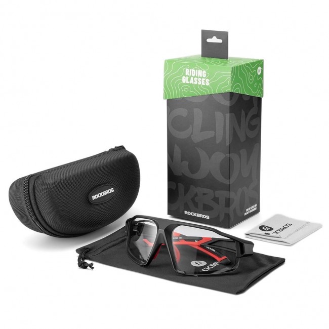 Rockbros SP216BK UV400 photochromic cycling glasses, black and red