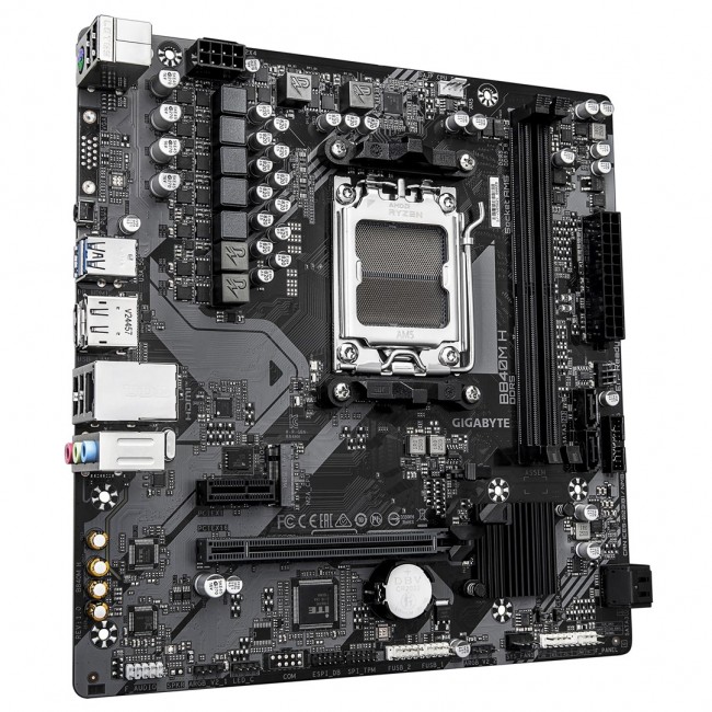 GIGABYTE B840M H Motherboard - AMD Ryzen 9000 CPUs, 5+2+2 Phases VRM, up to 7200MHz DDR5 (OC), 1xPCIe 4.0 M.2, 1GbE LAN, USB 3.2 Gen 1