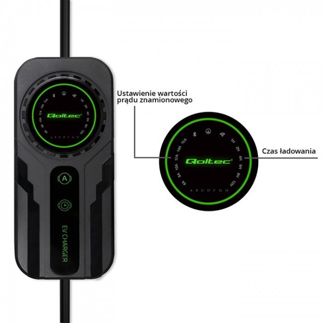 Qoltec Mobile EV Car Charger Adjustable 2in1 Type2 | SCHUKO | 3.5kW | 230V | LCD | Portable | Wallbox | 5m