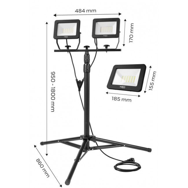 Double spotlight 2x50W SMD LED 8500lm 230V on tripod 1.8m Double spotlight 2x50W SMD LED 8500lm 230V on tripod 1.8m