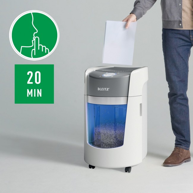Leitz IQ OptiMax Small Office 350 Micro Cut Paper Shredder Security P5 22L - White Leitz IQ OptiMax Small Office 350 Micro Cut Paper Shredder Security P5 22L - White