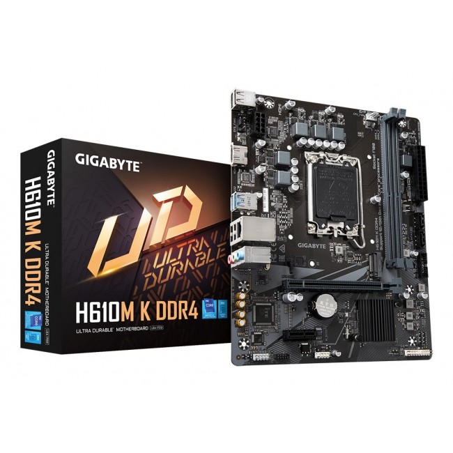 GIGABYTE H610M K DDR4 Motherboard - Supports Intel Core 14th Gen CPUs, 3+1+1 Phases Hybrid Power Design, up to 3200MHz DDR4, 1xPCIe 3.0 M.2, GbE LAN, USB 3.2 Gen 1 GIGABYTE H610M K DDR4 Motherboard - Supports Intel Core 14th Gen CPUs, 3+1+1 Phases Hybrid Power Design, up to 3200MHz DDR4, 1xPCIe 3.0 M.2, GbE LAN, USB 3.2 Gen 1
