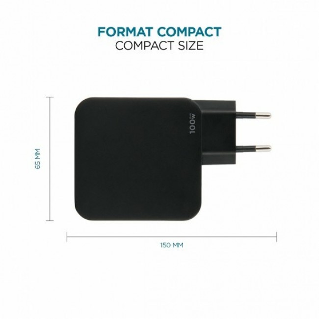 Mobilis Charger 100W 2USB C 1USBA GaN cable 100W Laptop, Smartphone, Tablet Black AC Indoor