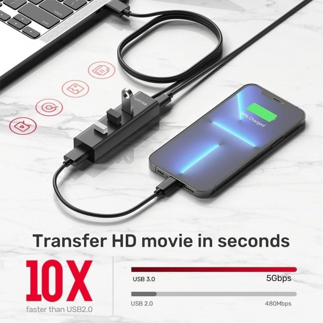 UNITEK Y-3089V01 interface hub USB 3.2 Gen 1 (3.1 Gen 1) Type-A 5000 Mbit/s Black