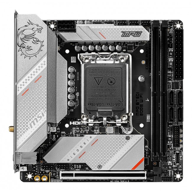 MSI | MPG B760I EDGE WIFI | Processor family Intel | Processor socket LGA1700 | DDR5 DIMM | Memory slots 2 | Supported hard disk drive interfaces SATA, M.2 | Number of SATA connectors 4 | Chipset Intel B760 | Mini-ITX