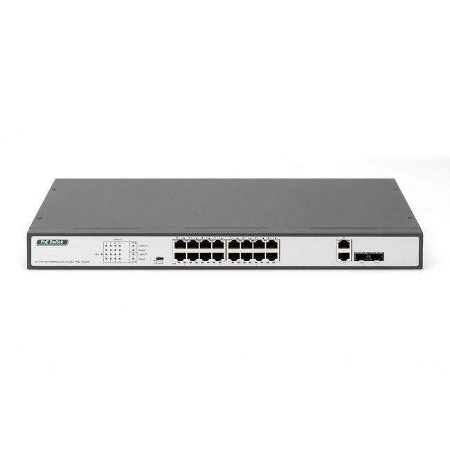 Digitus 16 Port Fast Ethernet PoE Switch, 19 Inch, Unmanaged, 2 Uplinks Digitus 16 Port Fast Ethernet PoE Switch, 19 Inch, Unmanaged, 2 Uplinks