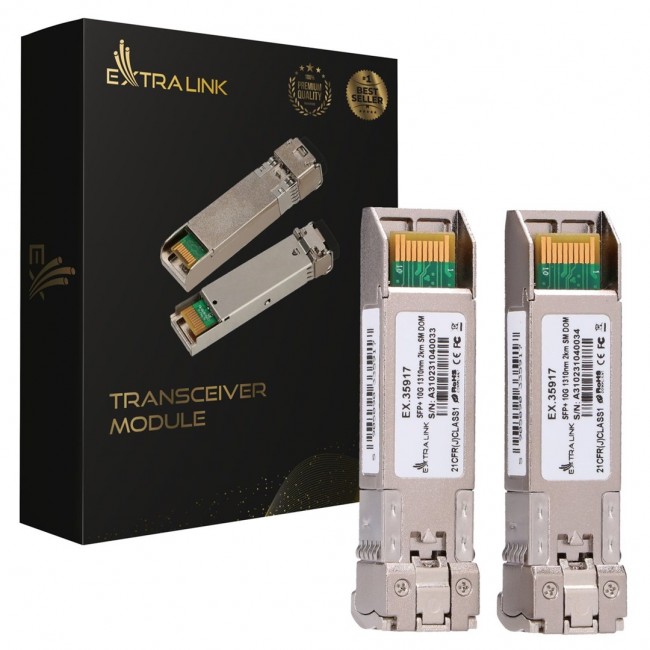 Extralink SFP+ 10G 2-pack | Modu SFP+ | 10Gbps, LC/UPC, 1310nm, 2km, single mode, DOM (EX.35917) network transceiver module