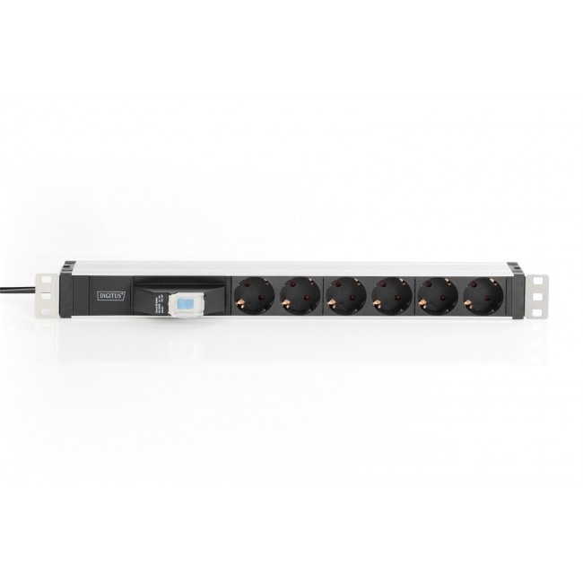 Digitus Aluminum Outlet Strip, 6 safety outlets with circuit breaker