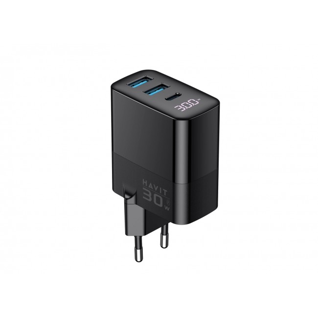 Havit UCLE001 EU - GaN three-port charger 30 W, black Havit UCLE001 EU - GaN three-port charger 30 W, black