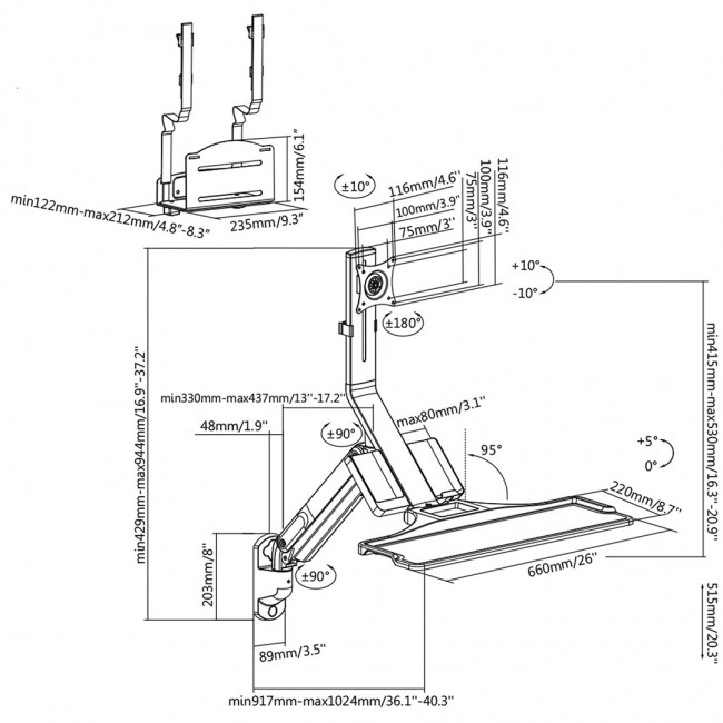 Estaci n de trabajo/ soporte de pared para monitor, teclado y PC con resorte de gas Maclean MC-838 Estaci n de trabajo/ soporte de pared para monitor, teclado y PC con resorte de gas Maclean MC-838