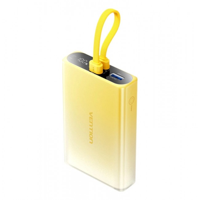 Vention 10000mAh power bank with LED display, USB-C + Lightning + USB-A, 22.5W (yellow) Vention 10000mAh power bank with LED display, USB-C + Lightning + USB-A, 22.5W (yellow)