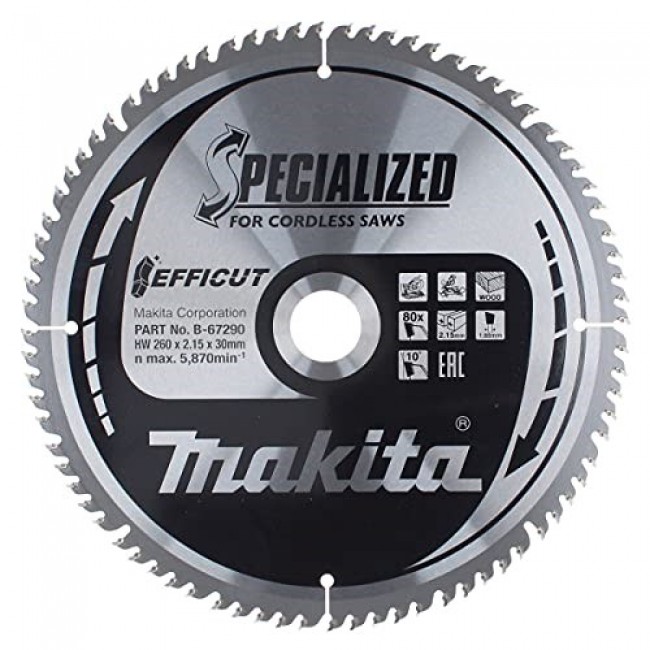 T.C.T. saw blade 260X2.15X30mm 10 T80 EFFICUT T.C.T. saw blade 260X2.15X30mm 10 T80 EFFICUT