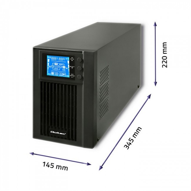Qoltec 53042 Uninterruptible Power Supply | On-line | Pure Sine Wave | 1kVA | 800W | LCD Qoltec 53042 Uninterruptible Power Supply | On-line | Pure Sine Wave | 1kVA | 800W | LCD