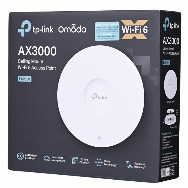 TP-Link Omada AX3000 Ceiling Mount WiFi 6 Access Point TP-Link Omada AX3000 Ceiling Mount WiFi 6 Access Point