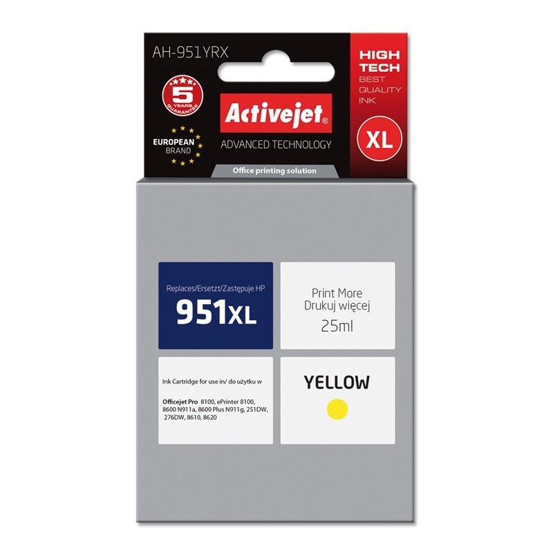 Activejet AH-951YRX Ink (replacement for HP 951XL CN048AE Premium 25 ml yellow)