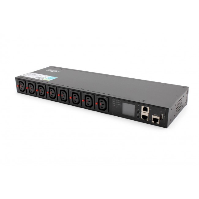 1U SMART PDU, IEC320 C20 16A/250V power socket, 8x C13, 16A sockets