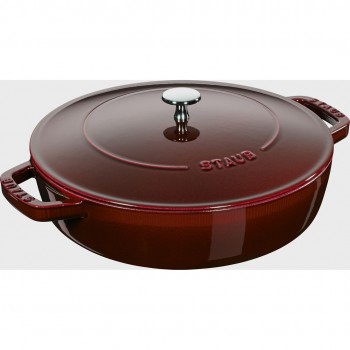 STAUB Cast Iron Braising Pan with Lid 24 cm, Grenadine