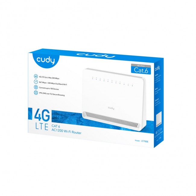 Wireless Router Cudy LT700E WiFi 5 AC1200 4G LTE Cat6 3xLAN 1xWAN/LAN