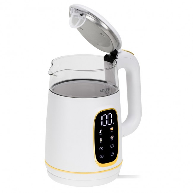 Adler AD 1305WG electric kettle 1.7 L 2200 W Transparent, Gold, White