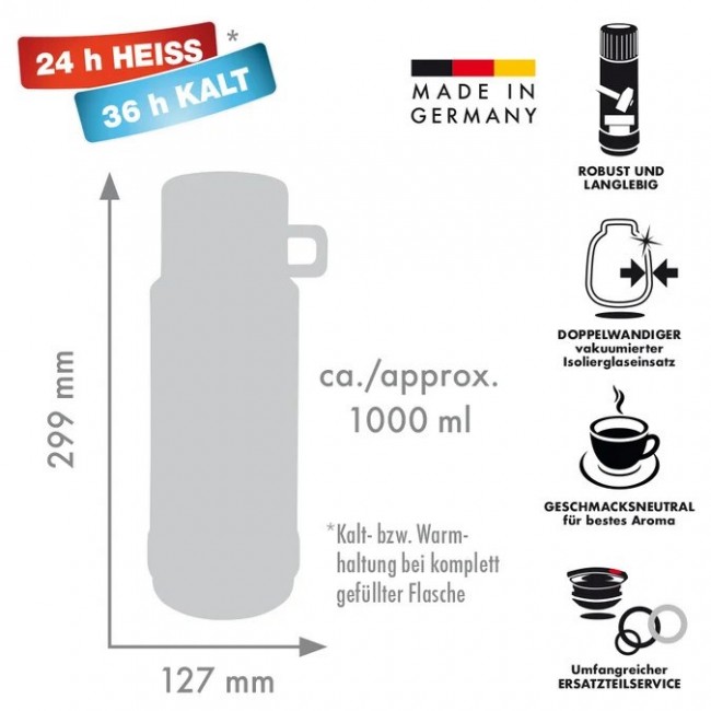 ROTPUNKT Glass vacuum flask, capacity 1.0 l, hyperblue (navy blue)