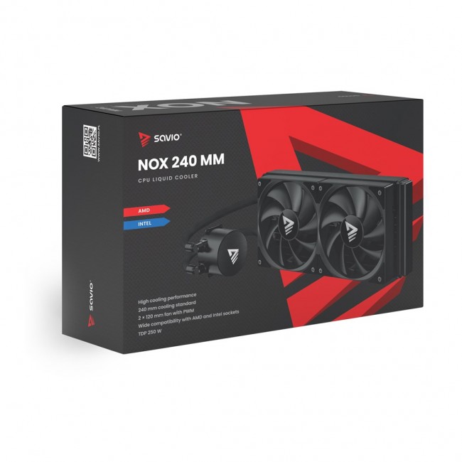 Savio NOX 240 mm Processor Liquid cooling kit 12 cm Black 1 pc(s)