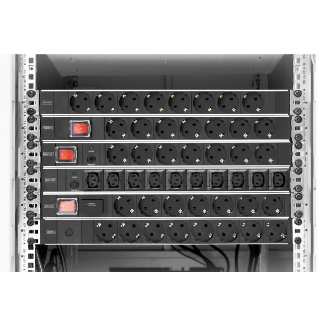 Digitus aluminum outlet strip with switch, 7 safety outlets, 2 m supply with surge protection