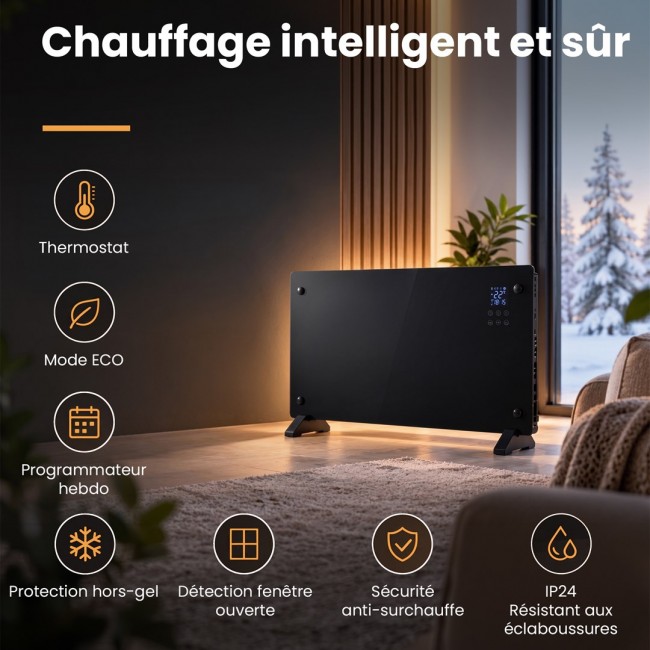 Extralink SMART GLASS PANEL HEATER, BLACK, 2000W, WIFI, LPL-23A-BL