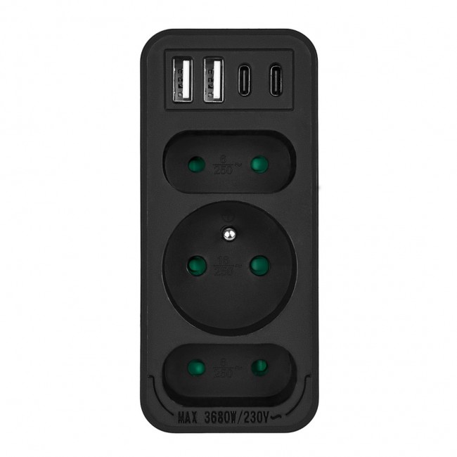 Current socket x3 + 4xUSB Maclean, splitter with 3 sockets, 2xUSB A, 2xUSB C PD 20W, 1x16A + 2x6A, MCE248 F/B